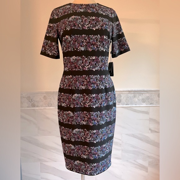Adrianna Pappell Elbow Sleeves Floral Black Dress Size 8 - Picture 1 of 10
